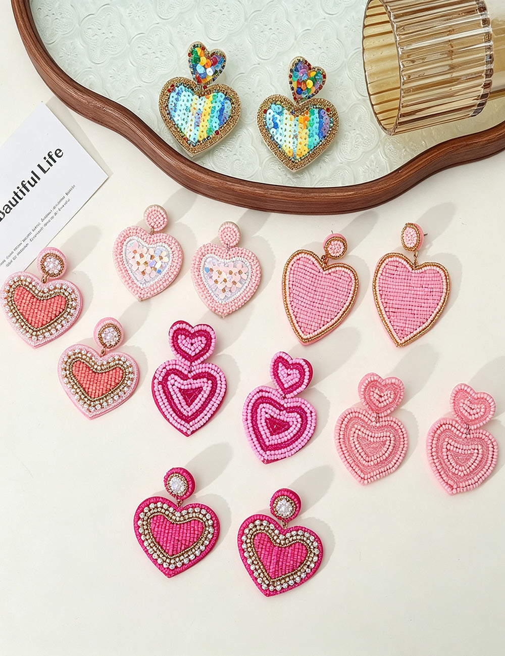 Beaded Heart Stud Earrings - DippedShop Wholesale - #0739