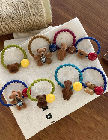 Cute Bear Bead Flocking Hair Tie MK2BLW6W6HHT17
