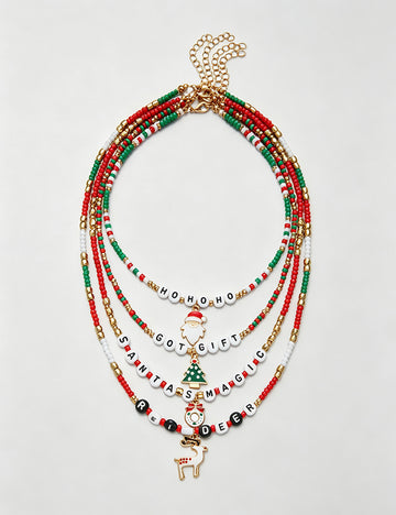 Colorful Christmas Santa Claus Layered Beaded Necklace 6W6JNC887