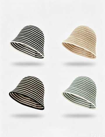 Elegant Color Block Striped Outdoor Bucket Hat 6W6HAT541