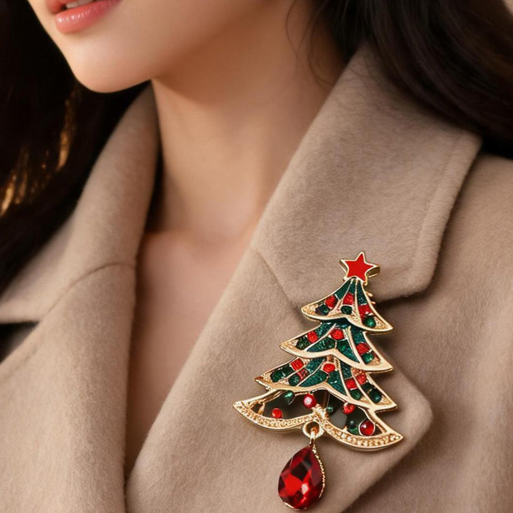 Rhinestone Christmas Tree Brooch - DippedShop Wholesale - #1459