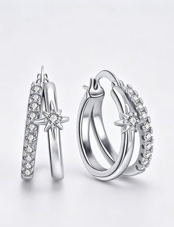 Trendy Cubic Zirconia Starburst Hoop Earrings 6W6JER597