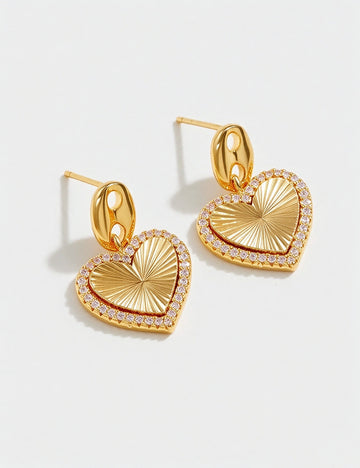 Rhinestone Heart Drop Earrings - DippedShop Wholesale - #6339
