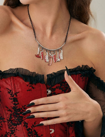 Halloween Gothic Pendant Blood Drop Layered Necklace 6W6JNC612