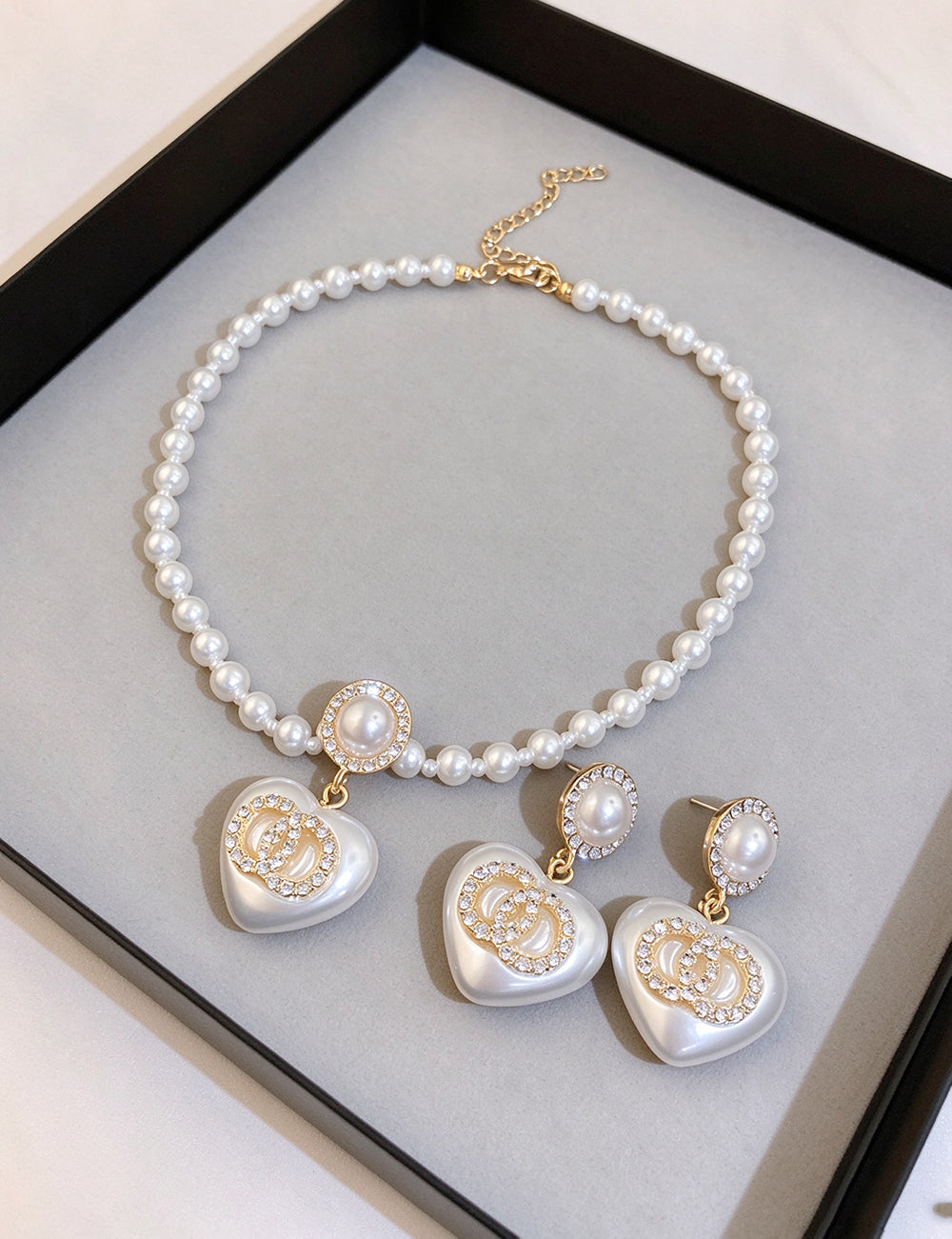 Elegant Double Layer Rhinestones Pearl Pendant Necklace 6W6JNC924