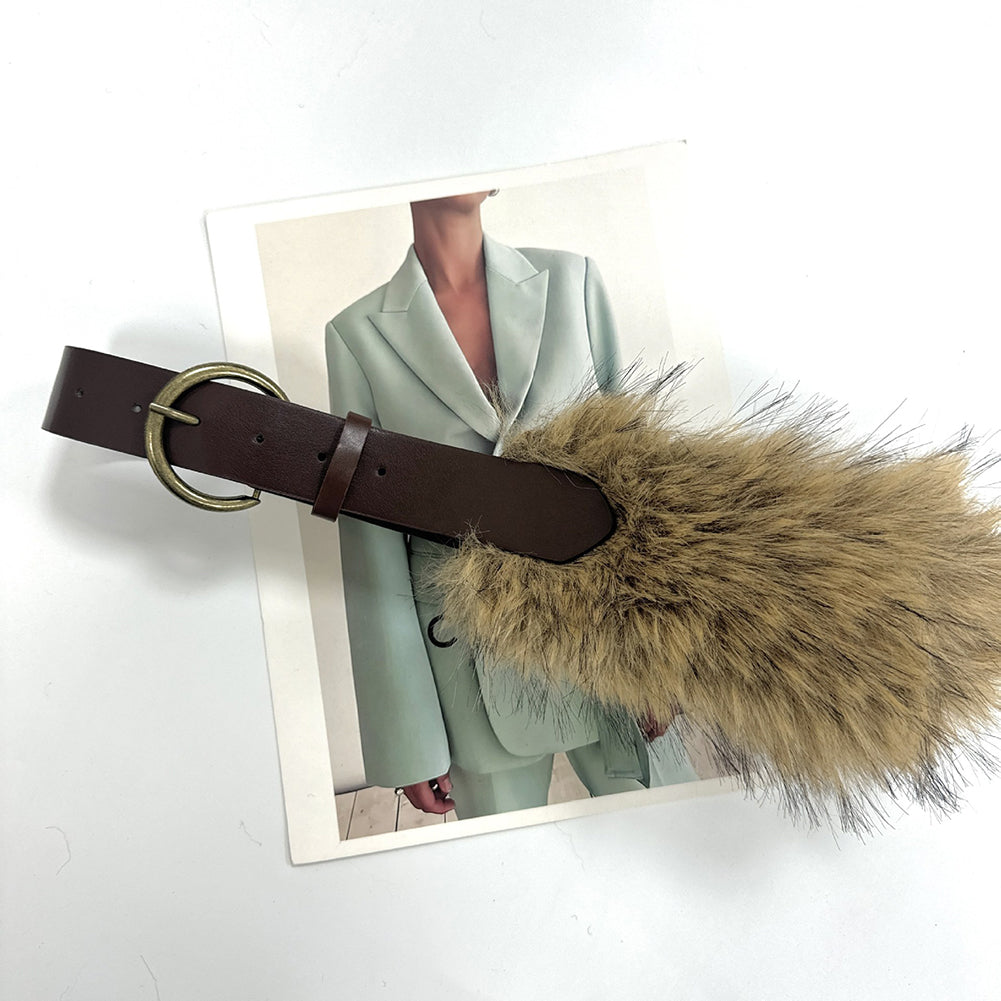 Punk Style Fur Leather Wide Waist Belt 6W6JBT209
