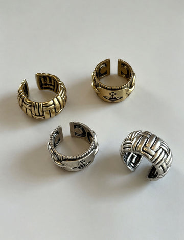 Punk Distressed Twisted Braided Metal Open Ring 6W6JRG299