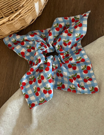 Vintage Cherry Plaid Square Hair Scrunchies MK2BW6W6HSR55