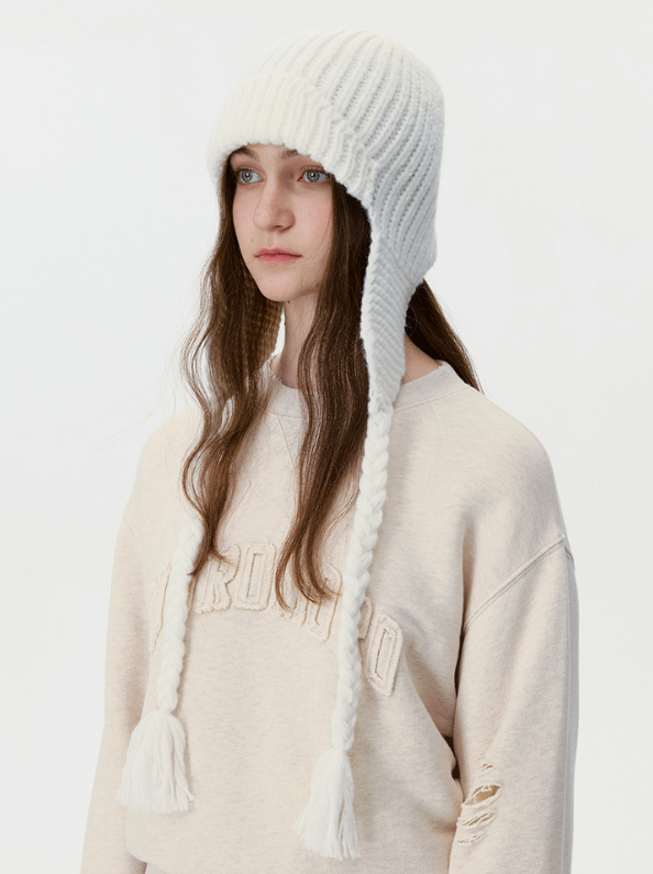 Solid Earflap Tassels Knit Aviator Beanie Hat 6W6HAT663