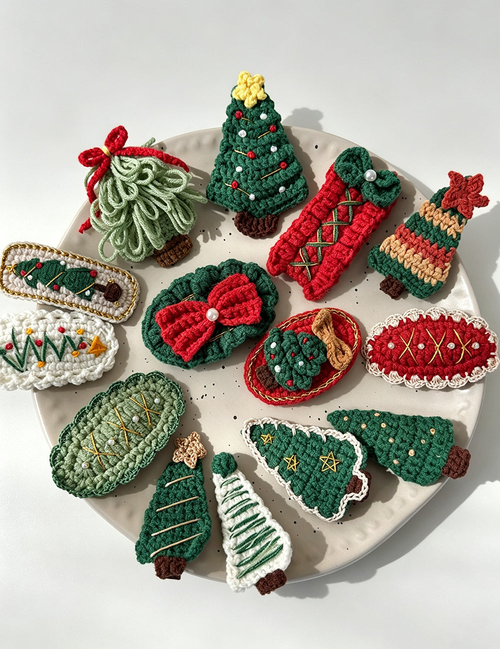 Handmade Crochet Christmas Tree No Crease Hair Clip 6W6HPN102