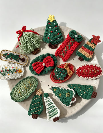 Handmade Crochet Christmas Tree No Crease Hair Clip 6W6HPN102
