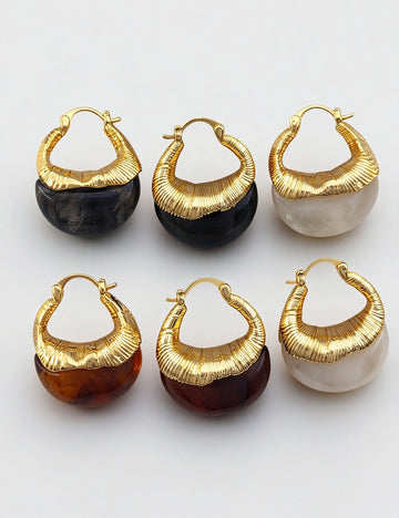 Chunky Amber Resin Teardrop Hoop Earrings 6W6JER941