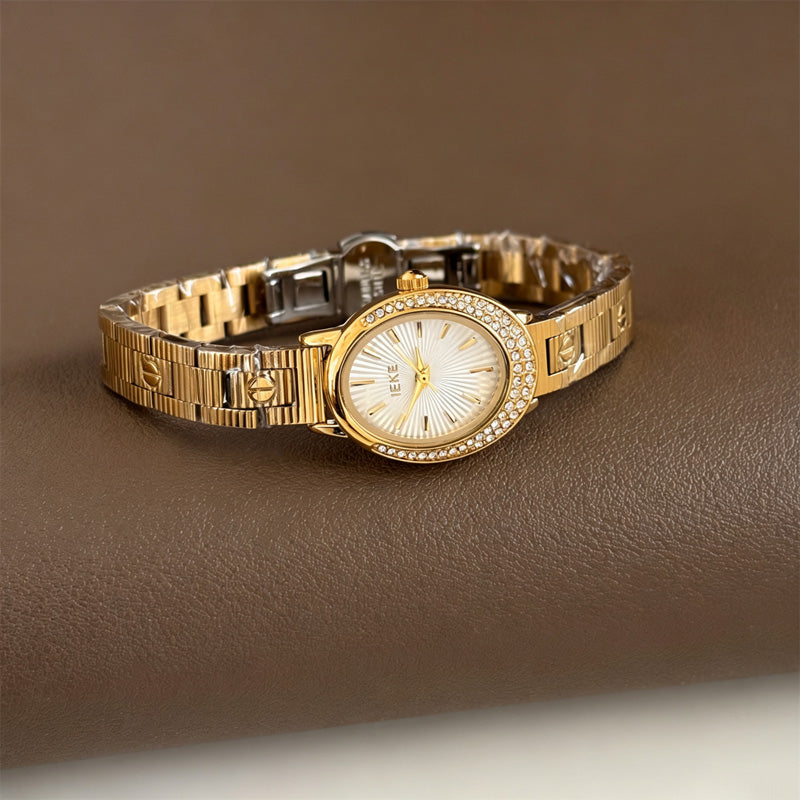 Rhinestone Oval Quartz Watch - DippedShop Wholesale - #9795