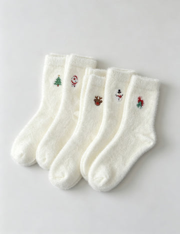 Cute Embroidery Mink Velvet Christmas Socks 6W8FSO899