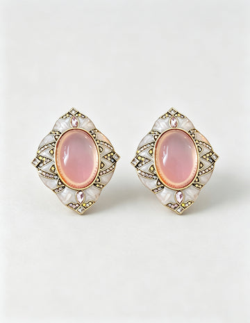Vintage Oval Gemstone Rhinestone Stud Earrings 6W6JER730