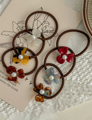 Vintage Flower Pearl Acetate Elastic Hair Tie MK2BW6W6HHT07