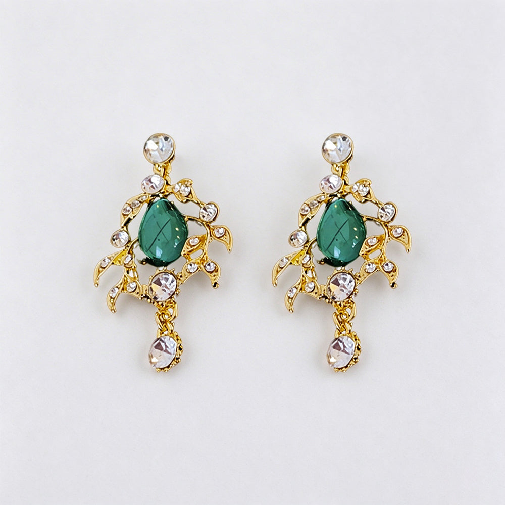 Exaggerated Baroque Green Water Drop Rhinestone Necklace 6W6JNC894