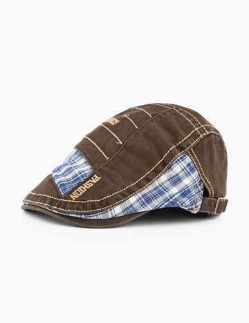 Vintage Plaid Splice Letter Embroidery Beret Hat MK2COK6W6HAT364