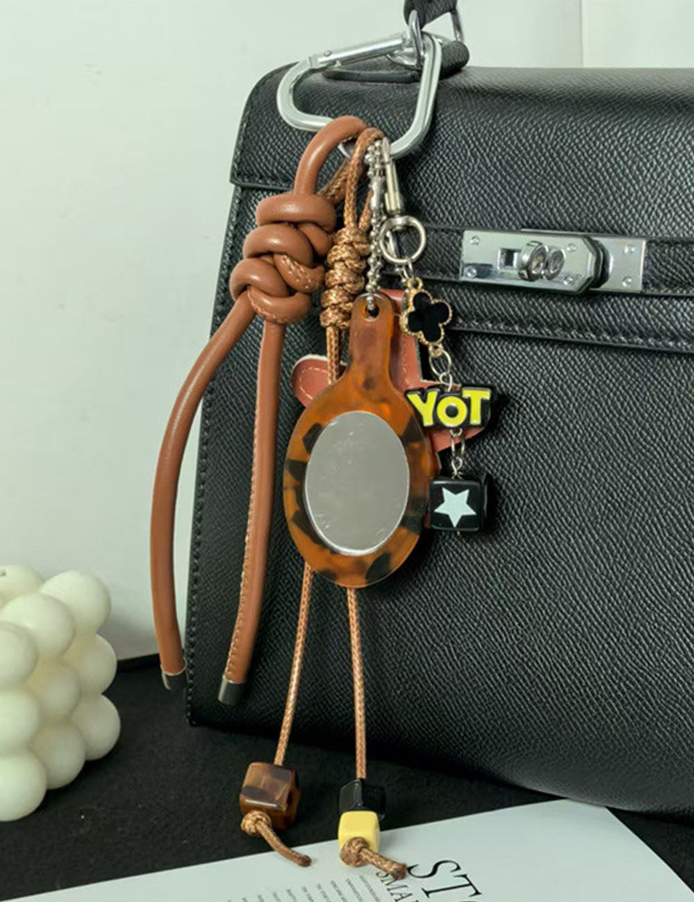 Vintage Rope Braided Leopard Comb Pendant Bag Charm 6W10BBC367