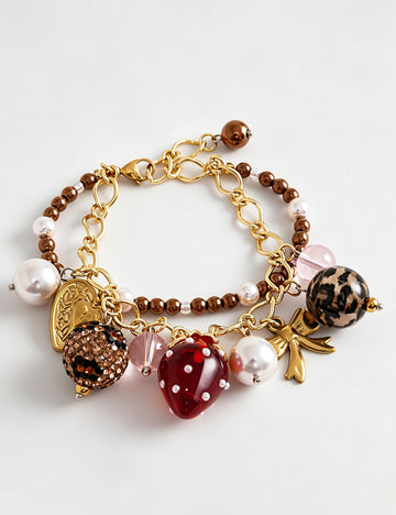 Vintage Strawberry Metal Heart Pendant Chain Bracelets 6W6JBR491