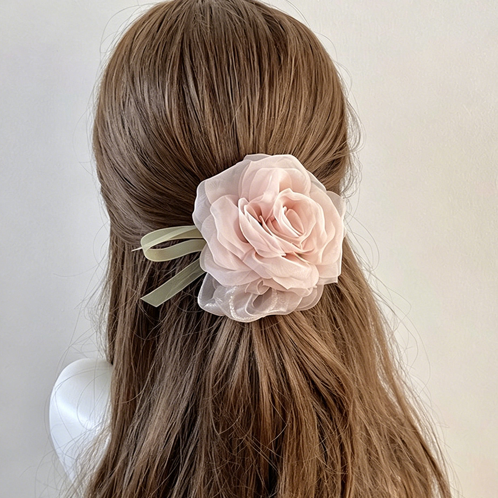 Rose Pearls Ribbon Organza Scrunchie MK2BLW6W6HSR21