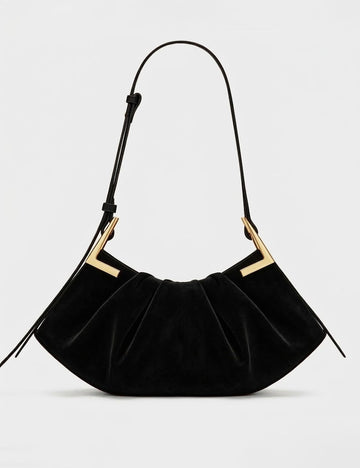 Simple Solid Color Ruffled Suede Underarm Bag 6W10BBG1944