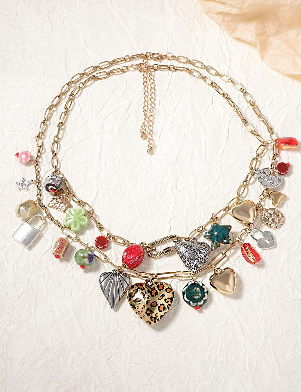 Stylish Double Layer Heart Pendant Chain Necklace 6W6JNC620