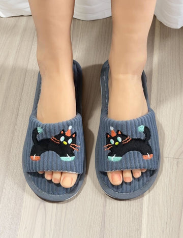 Cartoon Cat Striped Slippers - DippedShop Wholesale - #1891