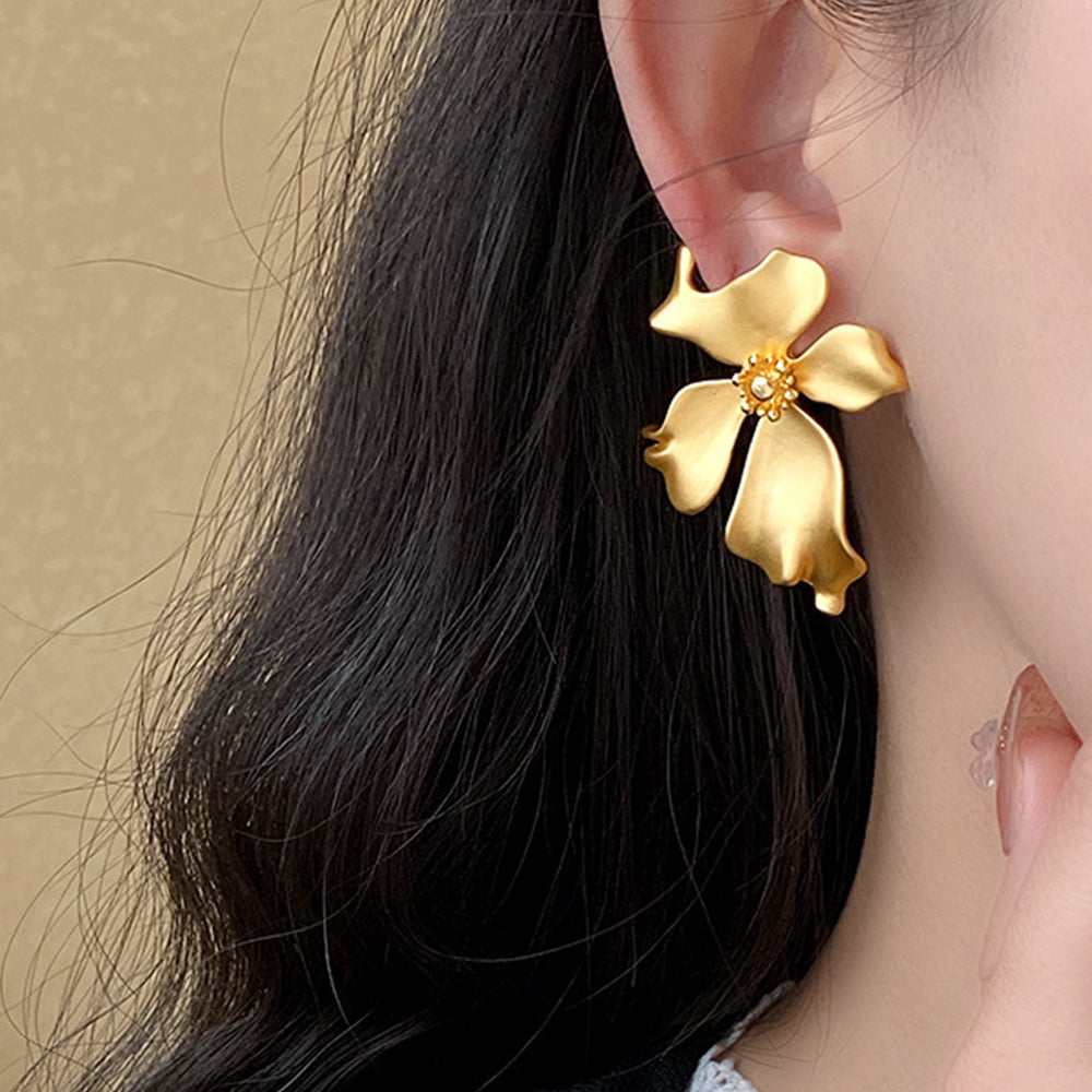 Exaggerated Gold Plated 3D Floral Earrings 6W6JER811