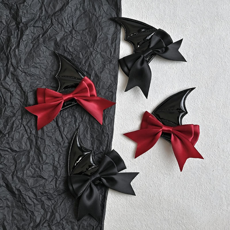 Halloween Black Bow Bat Wing Hair Clips Set 6W6HCP1310
