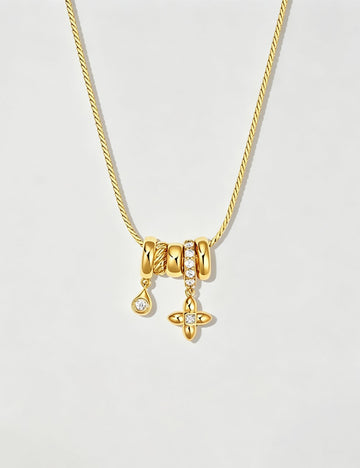 Elegant Gold Plated Rhinestones Clover Pendant Necklace 6W6JNC685