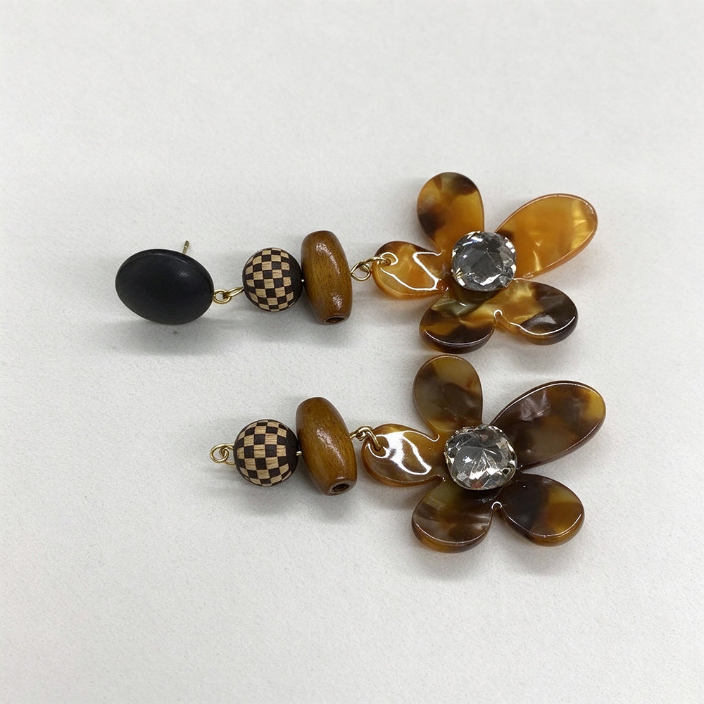 Wooden Bead Flower Earrings - DippedShop Wholesale - #1475