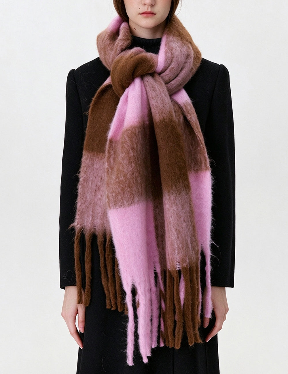 Fluffy Colorblock Oversized Plaid Scarf - DippedShop Wholesale - #9491