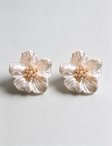 3D Floral Rhinestone Stud Earrings - DippedShop Wholesale - #9875