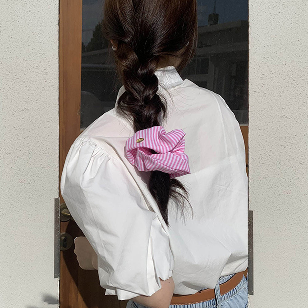 Soft Large Pink Striped Elastic Hair Scrunchie 6W6HSR473