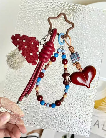 Vintage Mushroom Beaded Chain Bag Charm 6W10BBC402