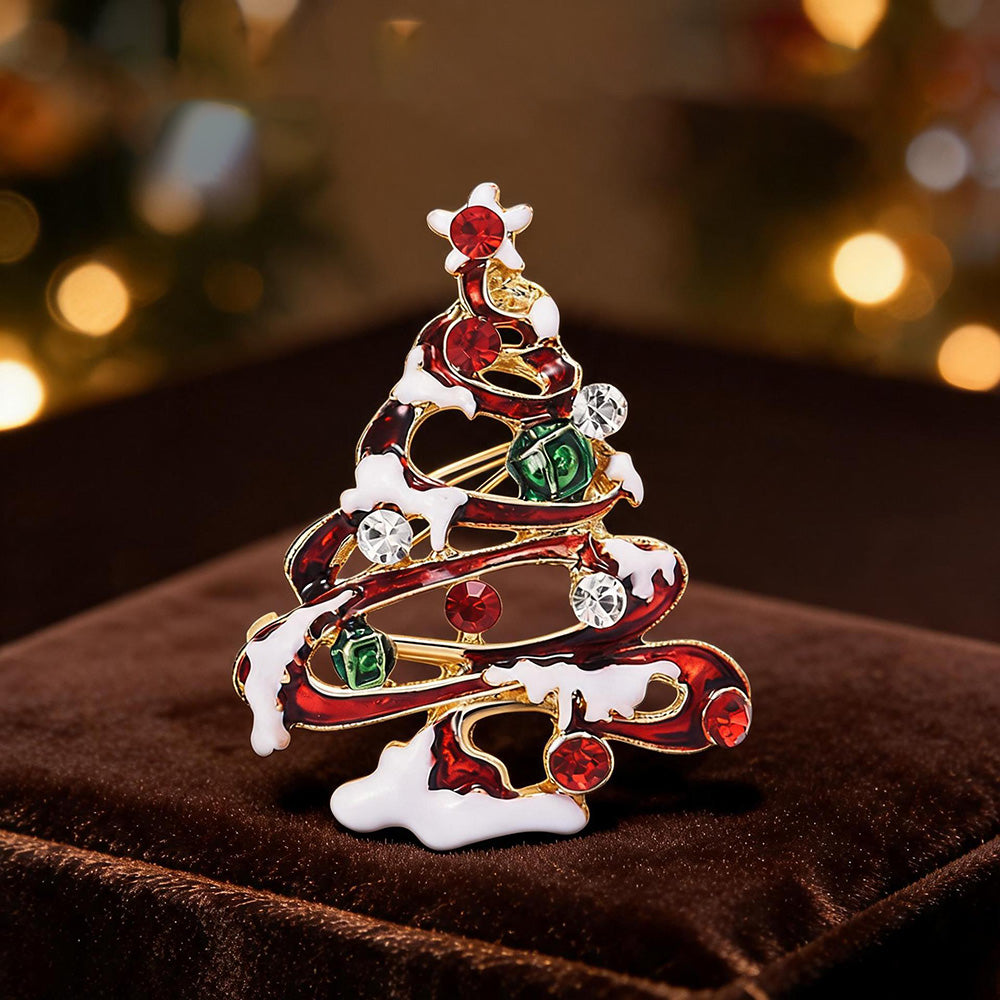 Enamel Rhinestone Snowy Christmas Tree Brooch 6W6JPB61