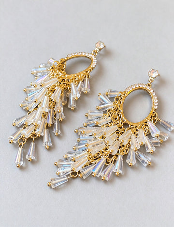 Elegant Oval Crystal Tassel Drop Earrings 6W6JER805