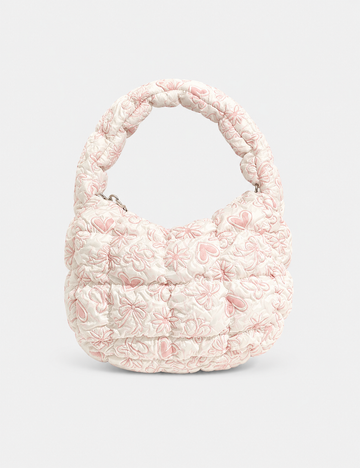 Cute Heart Flower Print Ruched Puffer Handbag 6W10BBG1804