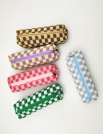 Simple Plaid Color Block Portable Pencil Pouch 6S10BOB1044