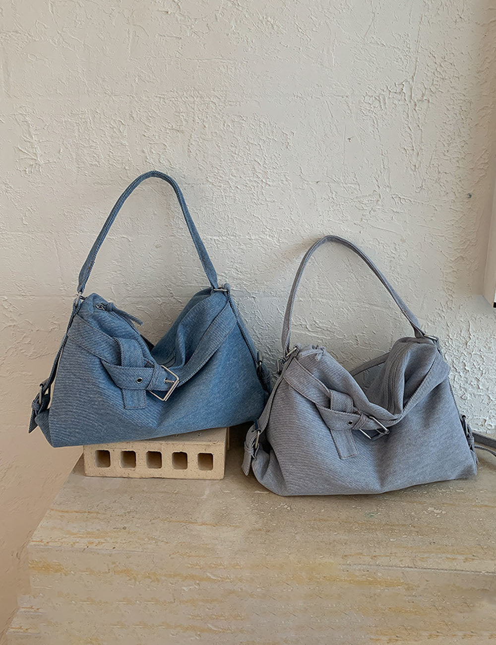 Large Denim Shoulder Bag - DippedShop Wholesale - #5891