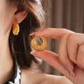 Chunky Gold Plated Hollow Woven Hoop Earrings 6W6JER704