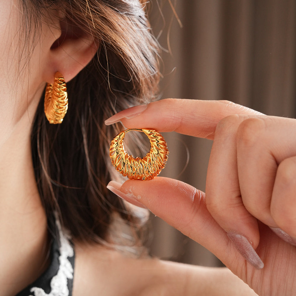 Chunky Gold Plated Hollow Woven Hoop Earrings 6W6JER704