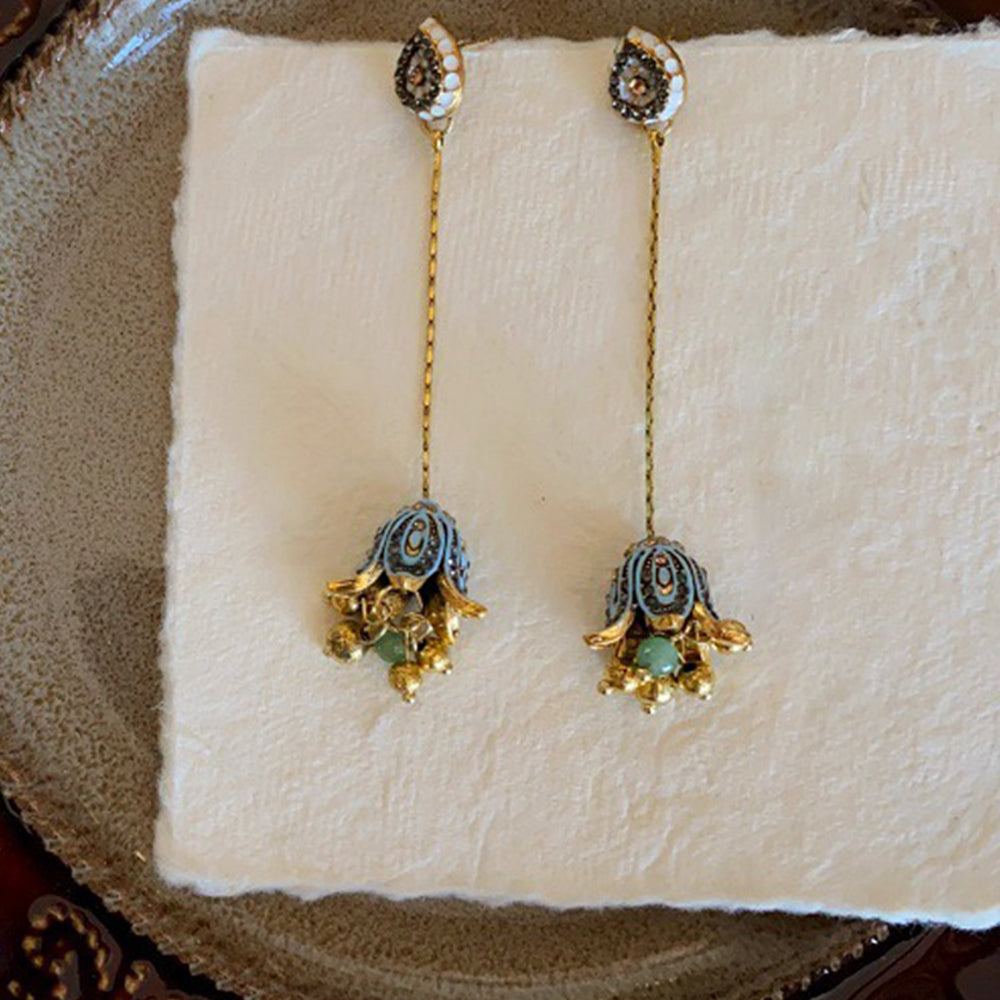 Boho Style Enamel Rhinestone Flower Dangle Earrings 6W6JER746