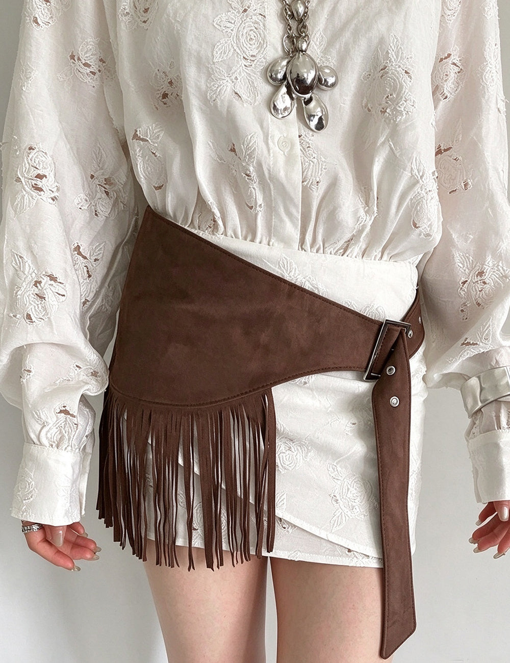 Minimalist Solid Color Triangular Tassel PU Belt 6W6JBT213