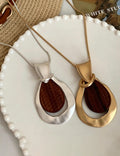 Boho-Style Gold Plated Wood Pendant Necklaces 6W6JNC660