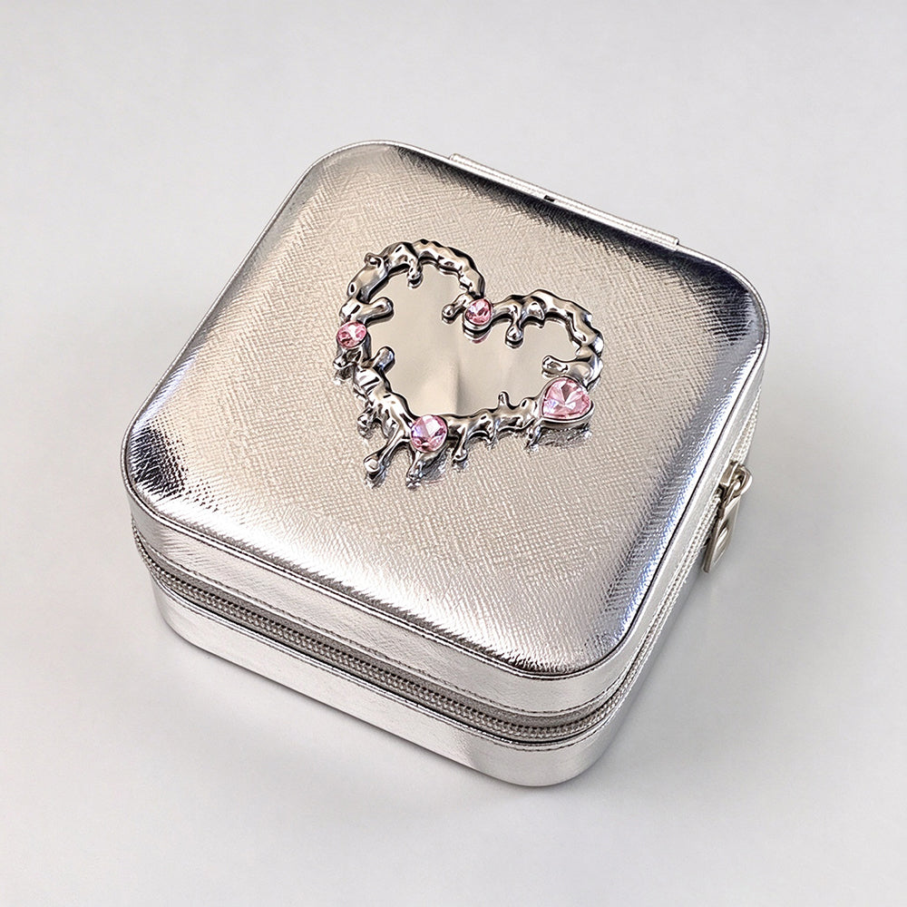 Trendy Heart-Shape Mirror Portable Jewelry Box 6H13HSJ154