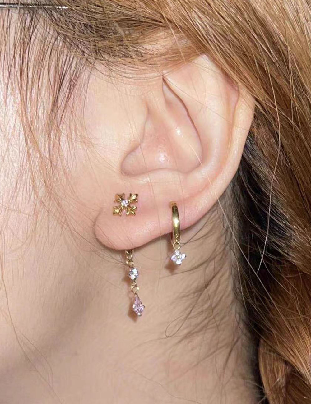 Rhinestone Clover Hoop Earrings - DippedShop Wholesale - #9619
