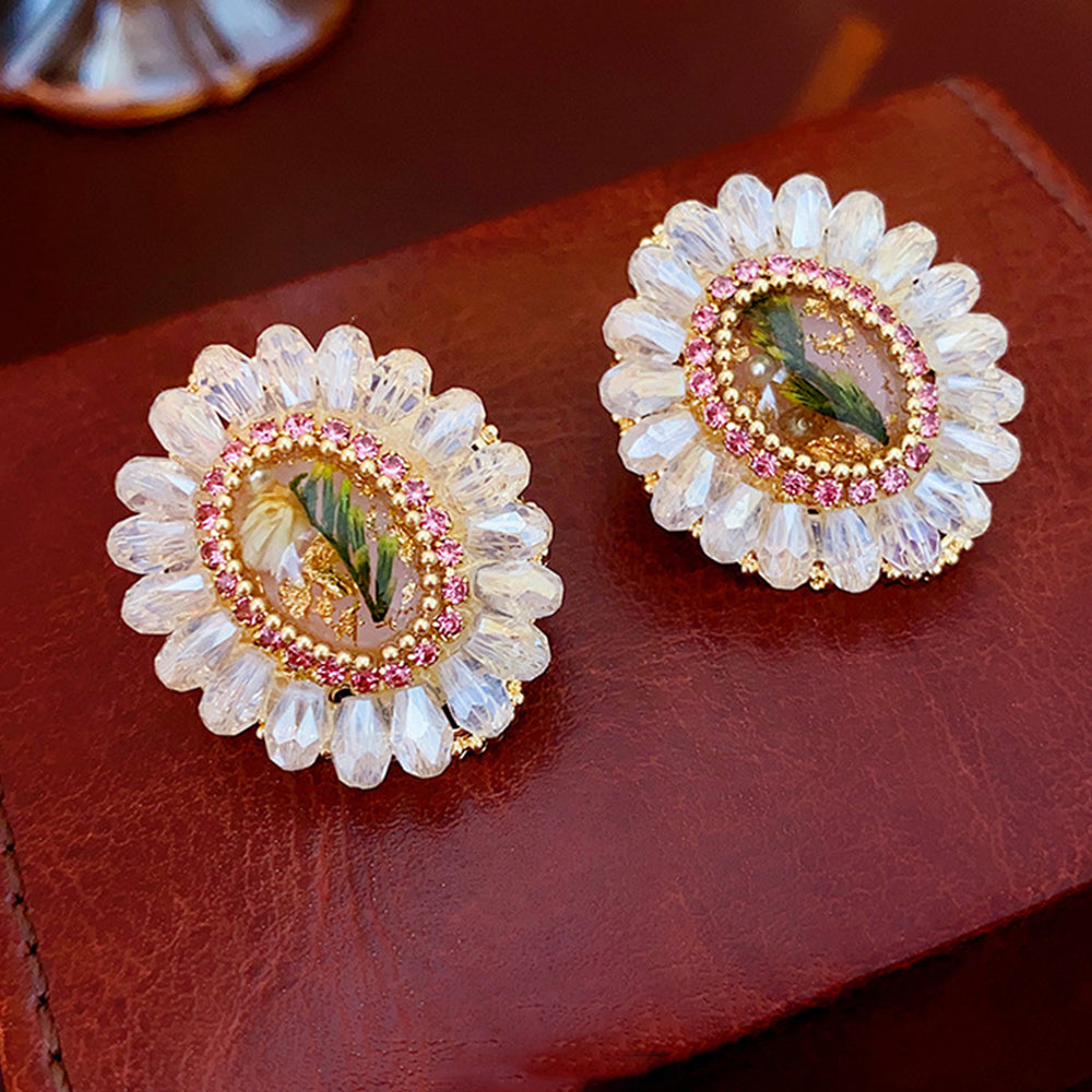 Stylish Rhinestone Oval Sunflower Stud Earrings 6W6JER739