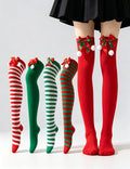 Christmas Bow Pom Pom Thigh High Socks 6W8FSO914